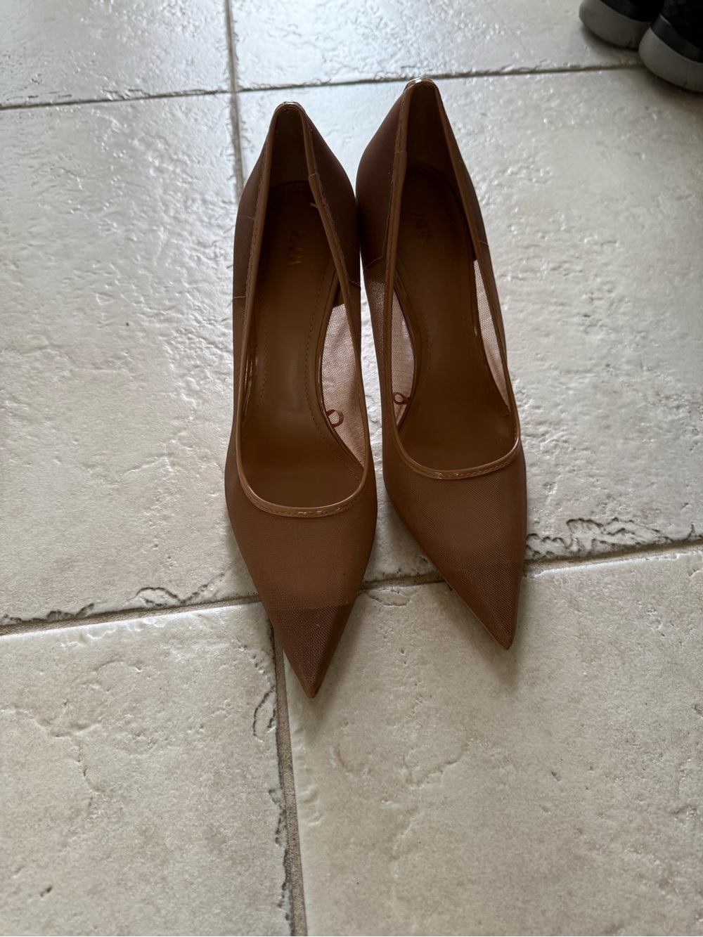 Zara Brown Pointed-Toe Mesh Pump Heels